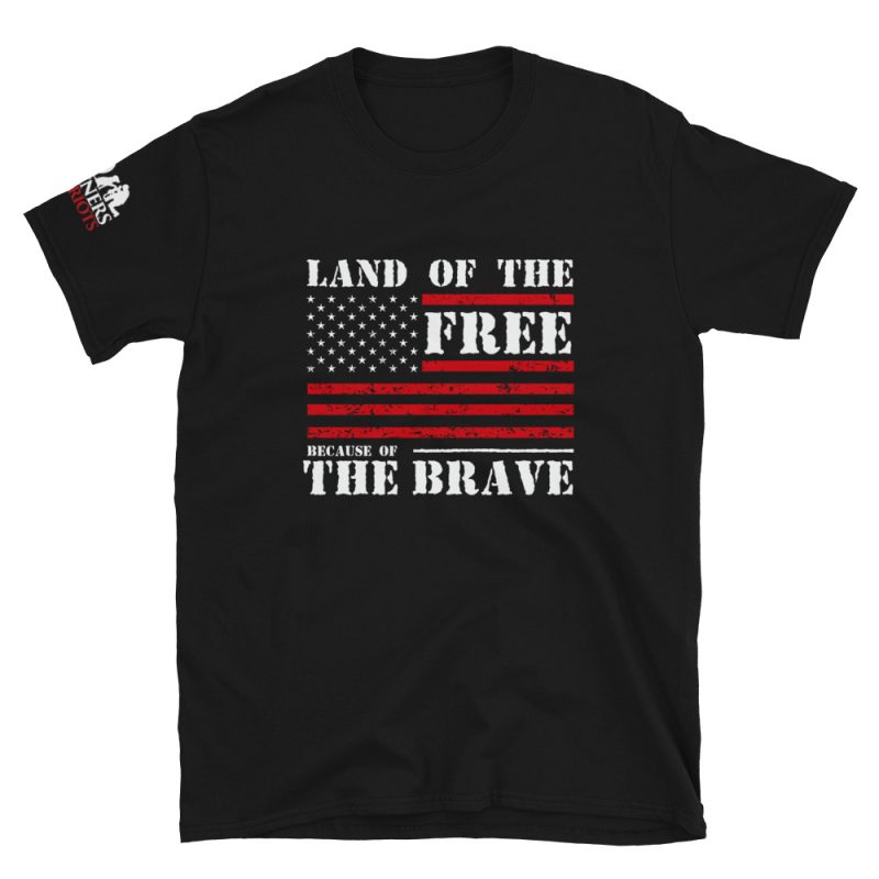 Land of the Free Because of the Brave, American Flag, Short-Sleeve Unisex T-Shirt - Image 3