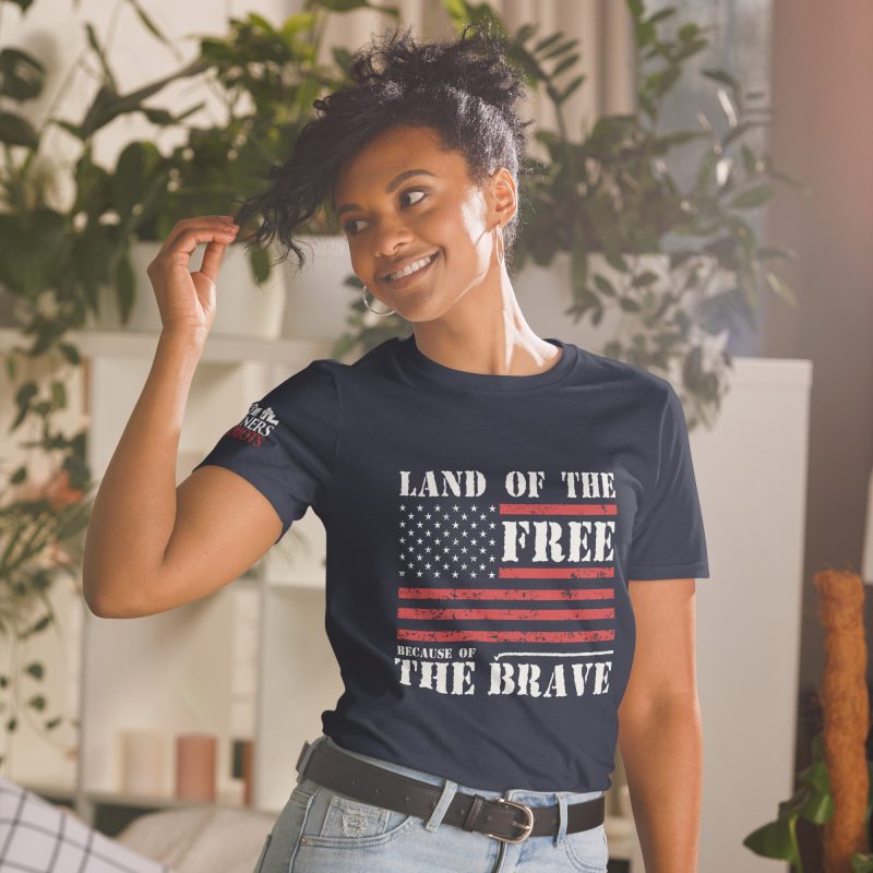 Land of the Free Because of the Brave, American Flag, Short-Sleeve Unisex T-Shirt - Image 4