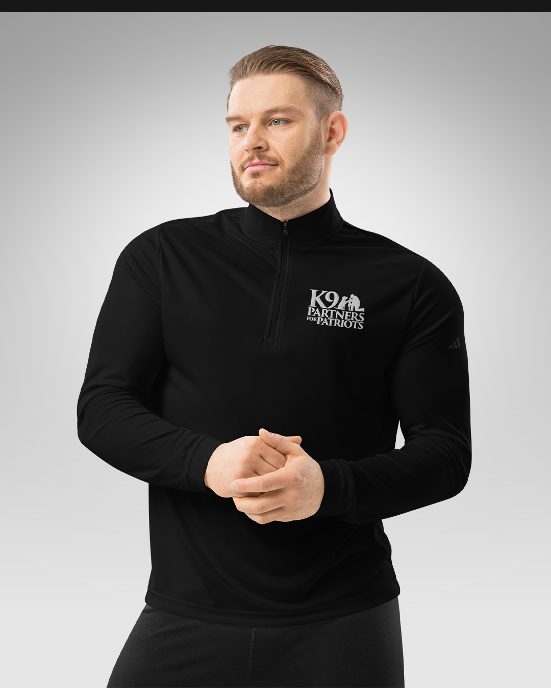 adidas Quarter Zip Pullover, Black – K9 Partners for Patriots Embroidered Logo