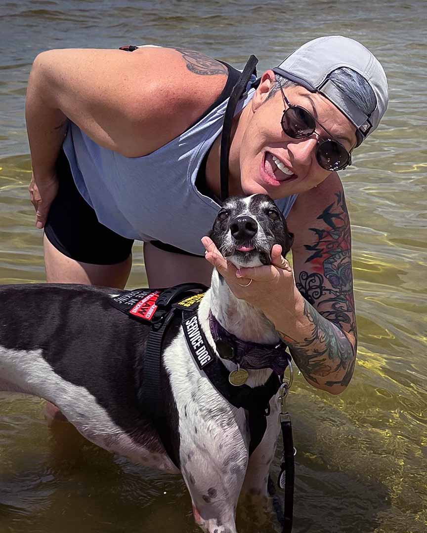 Navy Veteran Tish and Her Service Dog Jaxon at the Beach
