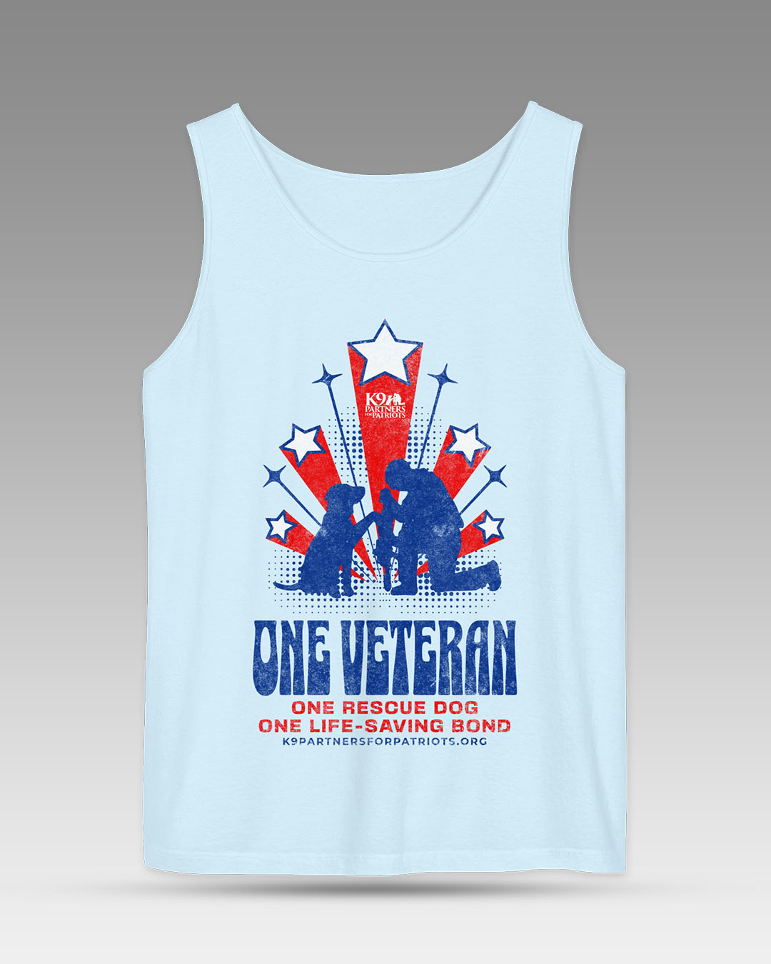 One Veteran. One Rescue Dog. One Life-Saving Bond Tank Top. CHAMBRAY