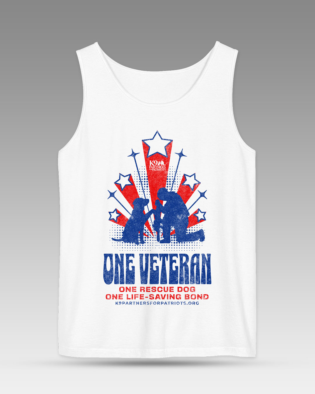 One Veteran. One Rescue Dog. One Life-Saving Bond Tank Top. WHITE